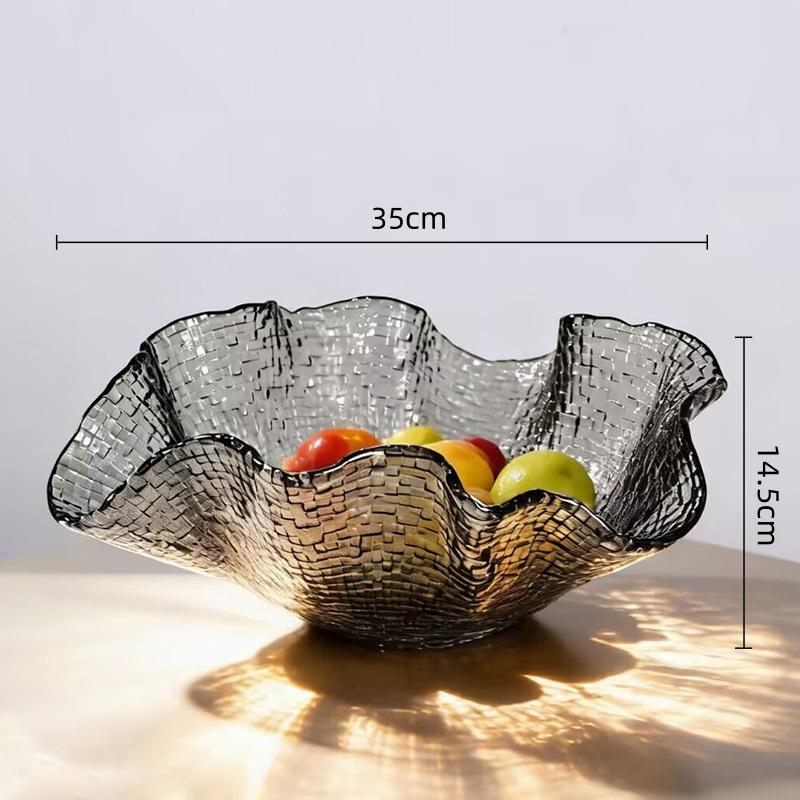 Glass Tray Ruffled Edge Pattern Fruit Plate Desktop Storage Candy Bowl Jewelry Dish Trays Decorative Home Decoration