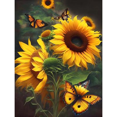 Pintura diamante diy kit girassóis imagem completa redonda broca mosaico pinturas de flores bordado decoração de casa
