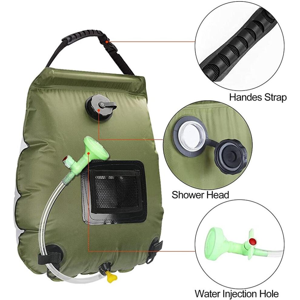 Solar Shower Bag. 20L Portable Solar Heated Hot Water Camping Travel Shower Bag with Switchable Head