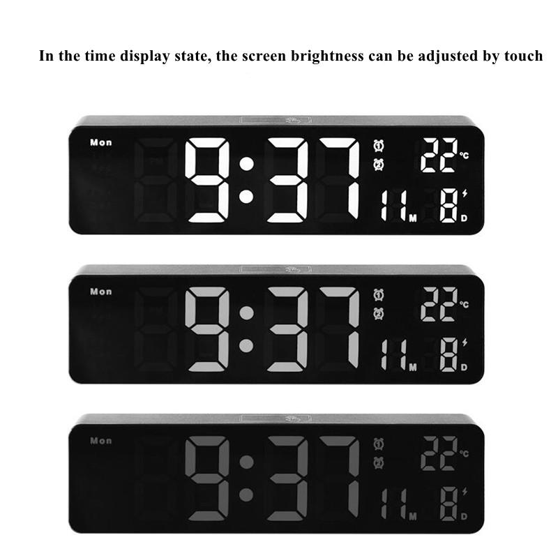 Digital väckarklocka Temperatur Datum Dubbla larm Röststyrning Elektronisk bordsklocka Snooze vägg LED-klockor för vardagsrum