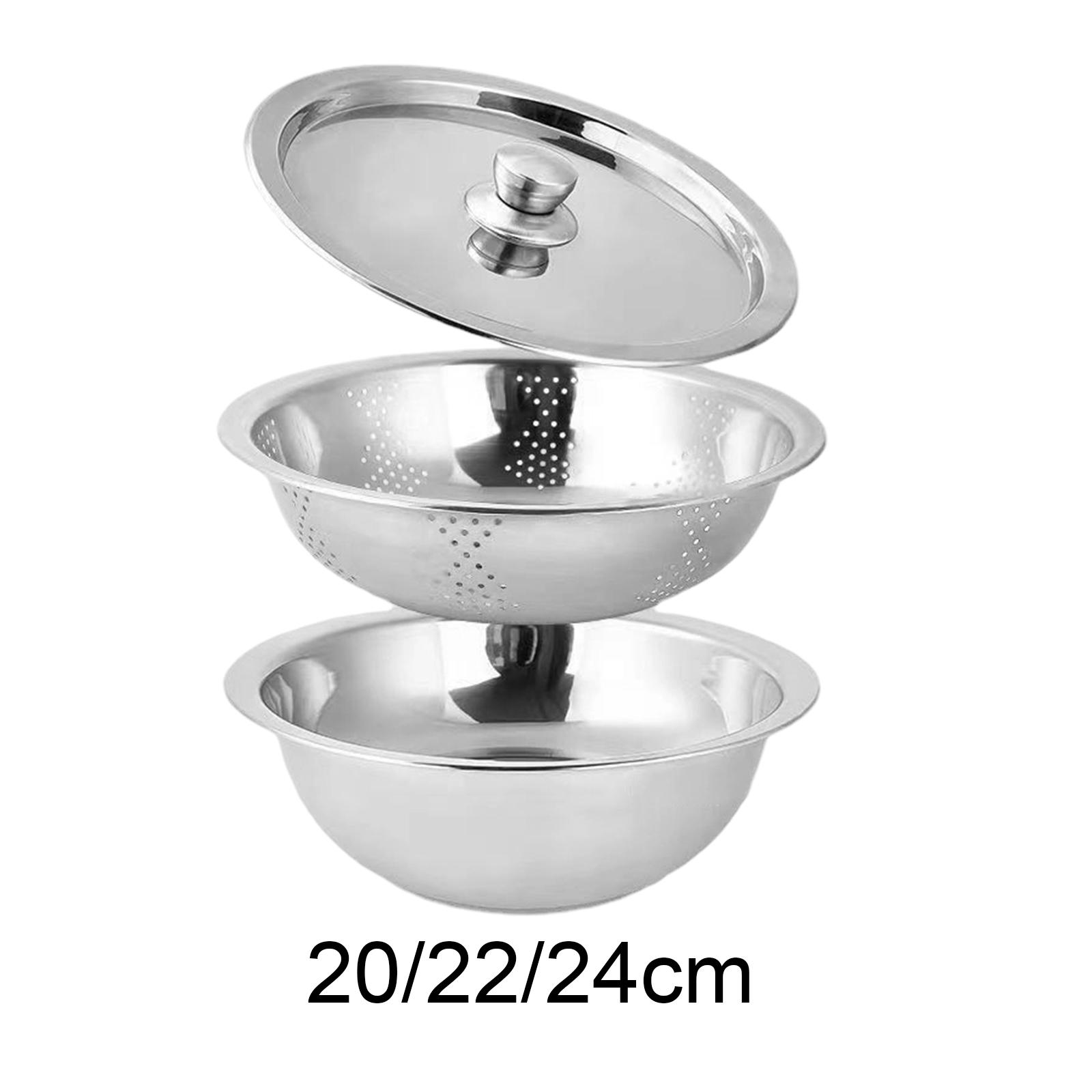 

Large Stainless Steel Fruit Vegetable Colander with Removable Strainer and Basin Food Storage Container for Kitchen 20cm