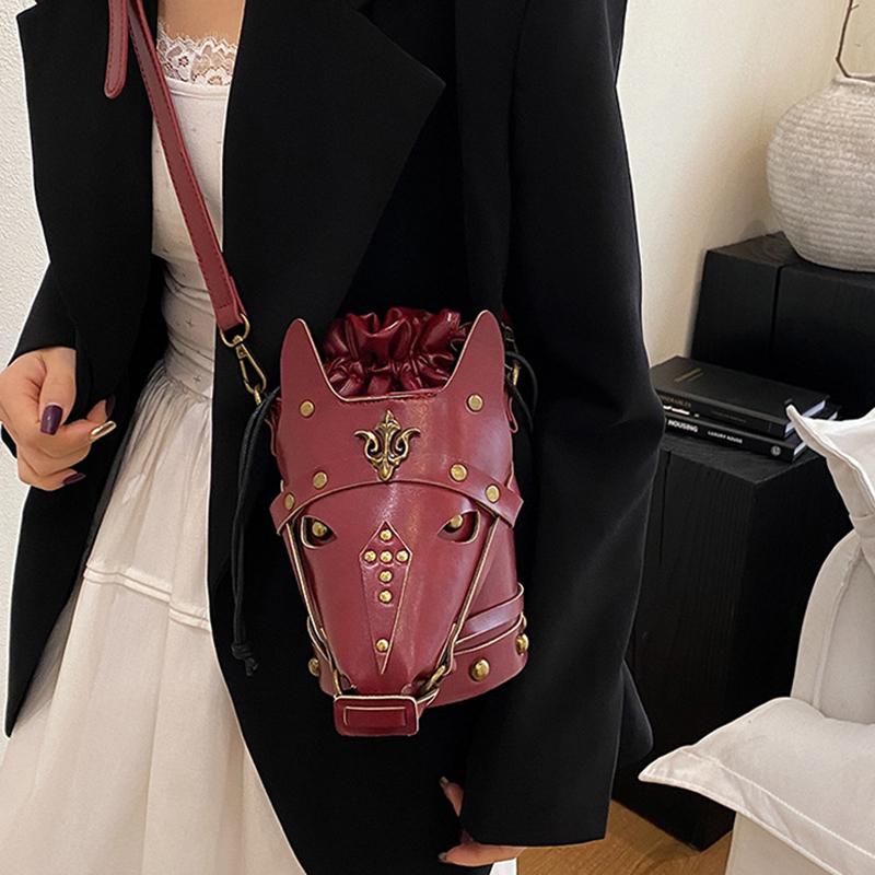 Funny Shoulder Bag Vintage Style Creative Horse Head Mask Bucket Bag Unique Niche Single Shoulder Crossbody Bag for Women