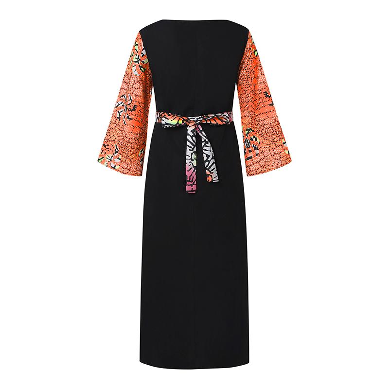 Women Plus Size Round Neck Long Sleeve Printed Loose Dresses