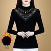 2024 Autumn/Winter Fleece-Lined Slimming Plus Size Long Sleeve Semi-High Neck Blouse