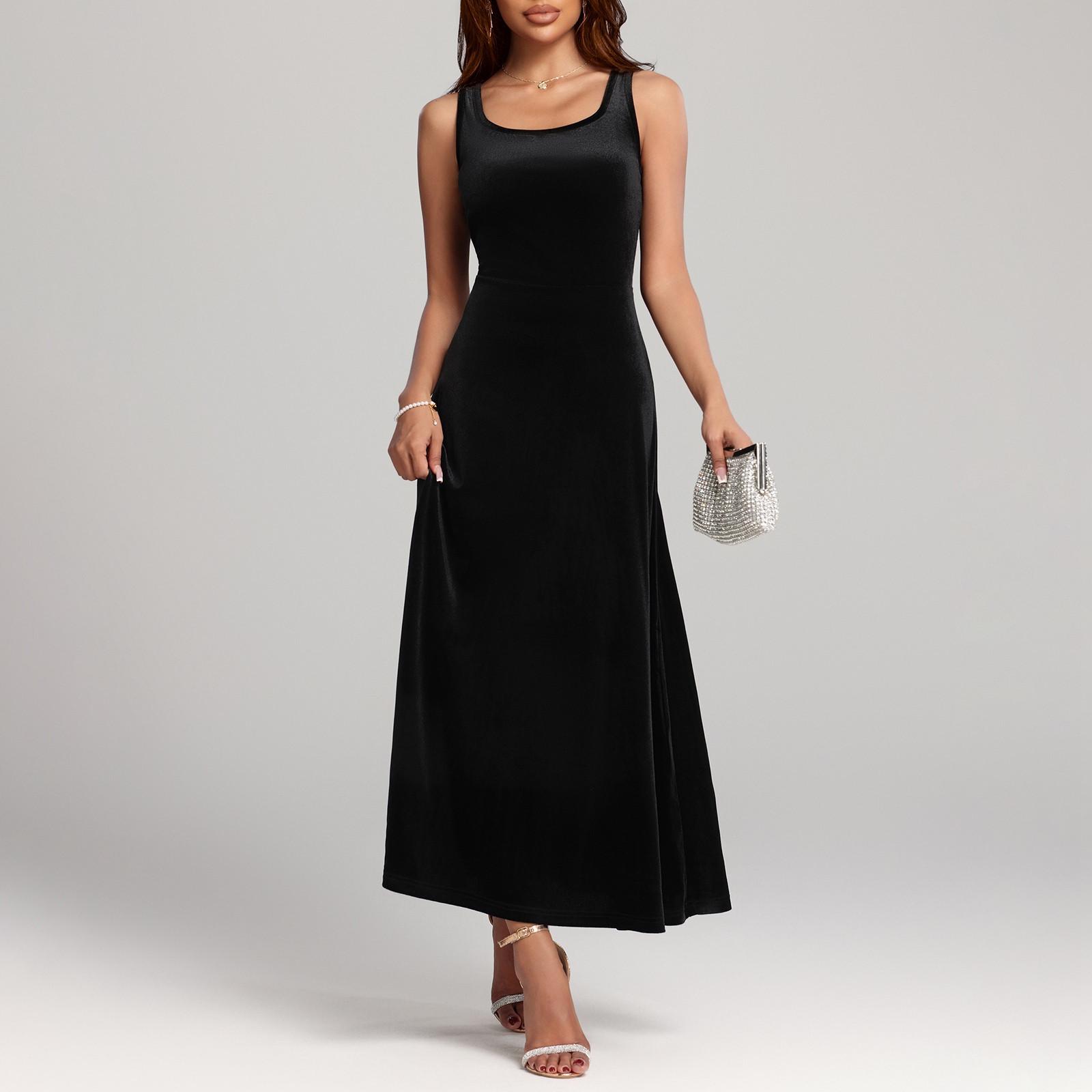 

Женское весеннее и летнее платье с круглым вырезом и рукавами на бретельках XL чёрный