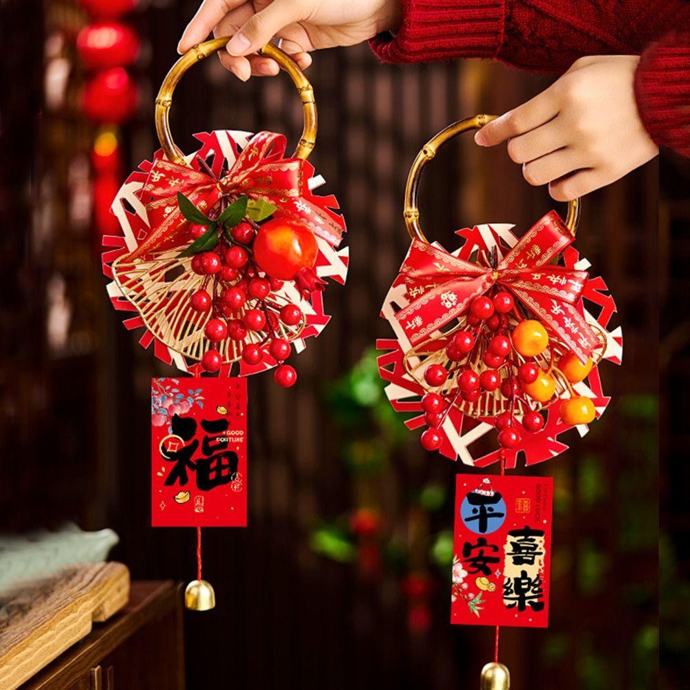 Red New Year Decoration Red Berries Gold Bell Chinese New Year Hanging Pendant Greeting Lucky Charm Spring Festival Ornament