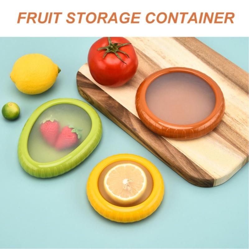 4pcs Fruit Vegetable Storage Box Sealed Versatile Silicone Refrigerator Container For Avocado Onion Tomato