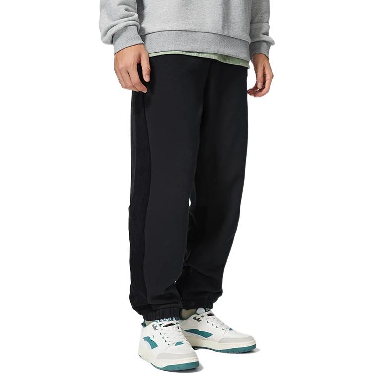 Li-Ning Solid Color Print Logo Elastic Waist Casual Pants Men Bottoms Black AKLSB47-3