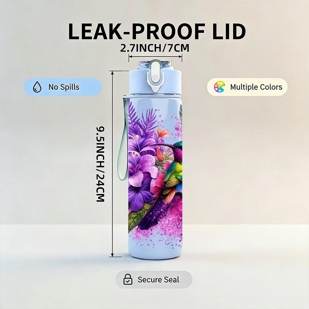 1PC Purple Parrot Tropical Bird Art Print 750ml Color Plastic Sports Water Bottle Leakproof Flip Straw Lid Suitable for Sports Office Home Use