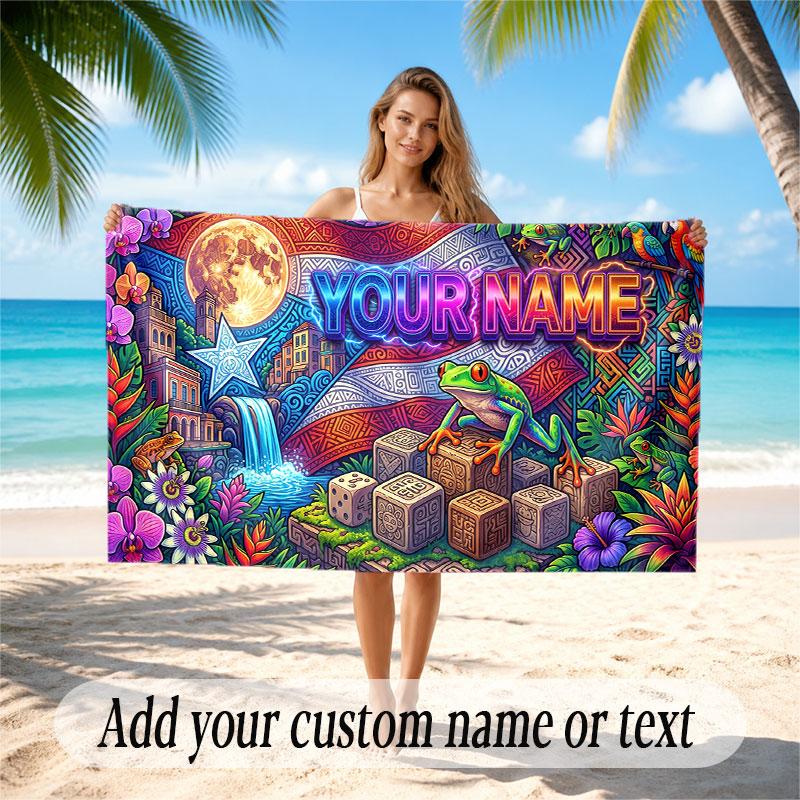 Floral Garden Theme Soft Beach Towel Personalized Custom Name Text Towel Portable for Beach Pool Travel
