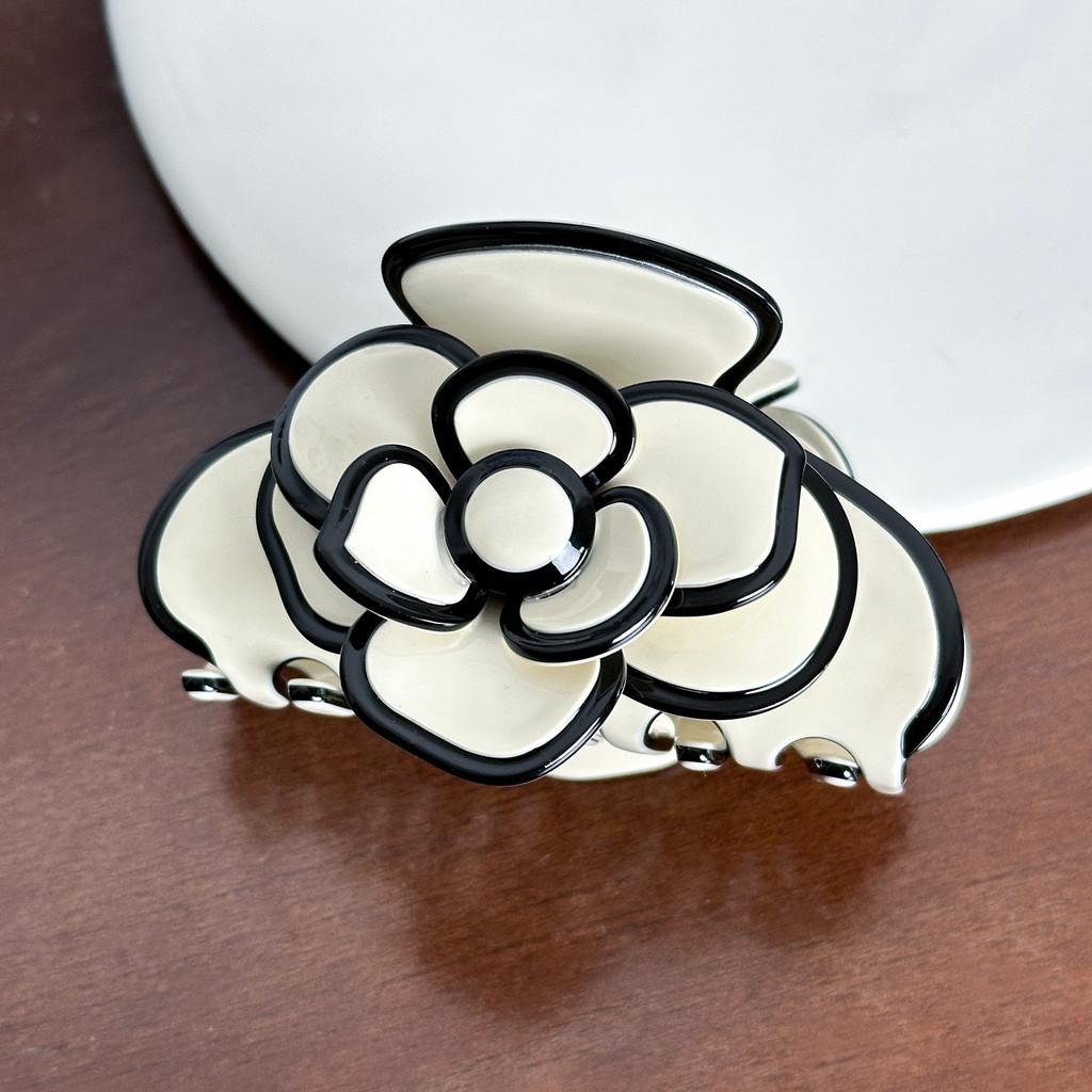 Medium Stylish Size Acetate Hair Clip Featuring Delicate Camellia Flower For Women Fashionable