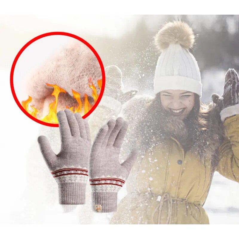 Touchscreen Winter Warm Gloves for Women Thickened Knitted Cold Resistant Outdoor Cycling Sports Gloves