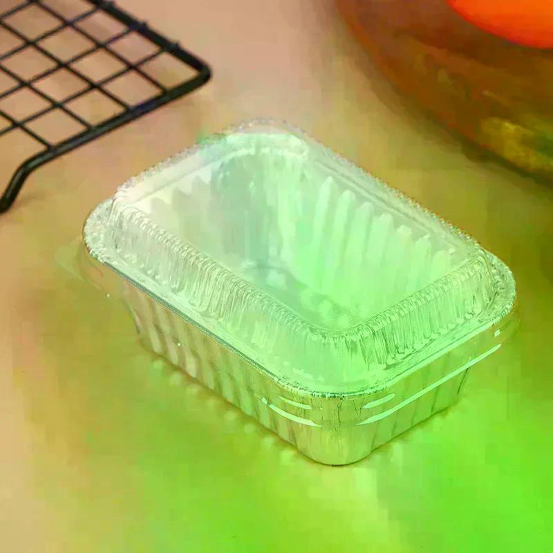 10Pcs Silver Disposable Rectangular Aluminum Foil Baking Pans With Lids For Cakes Muffins Bread Food Storage Takeout Containers
