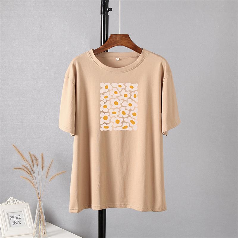 Hirsionsan Little Daisy Print T Shirt Women 2021 New Basic 100% Cotton Summer Tops for Girl Korean Sweet Short Sleeve Female Tee Cute Flower Clothing