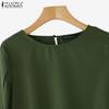 ZANZEA Women Casual Round Neck 3/4 Sleeve Solid Color Loose Blouse