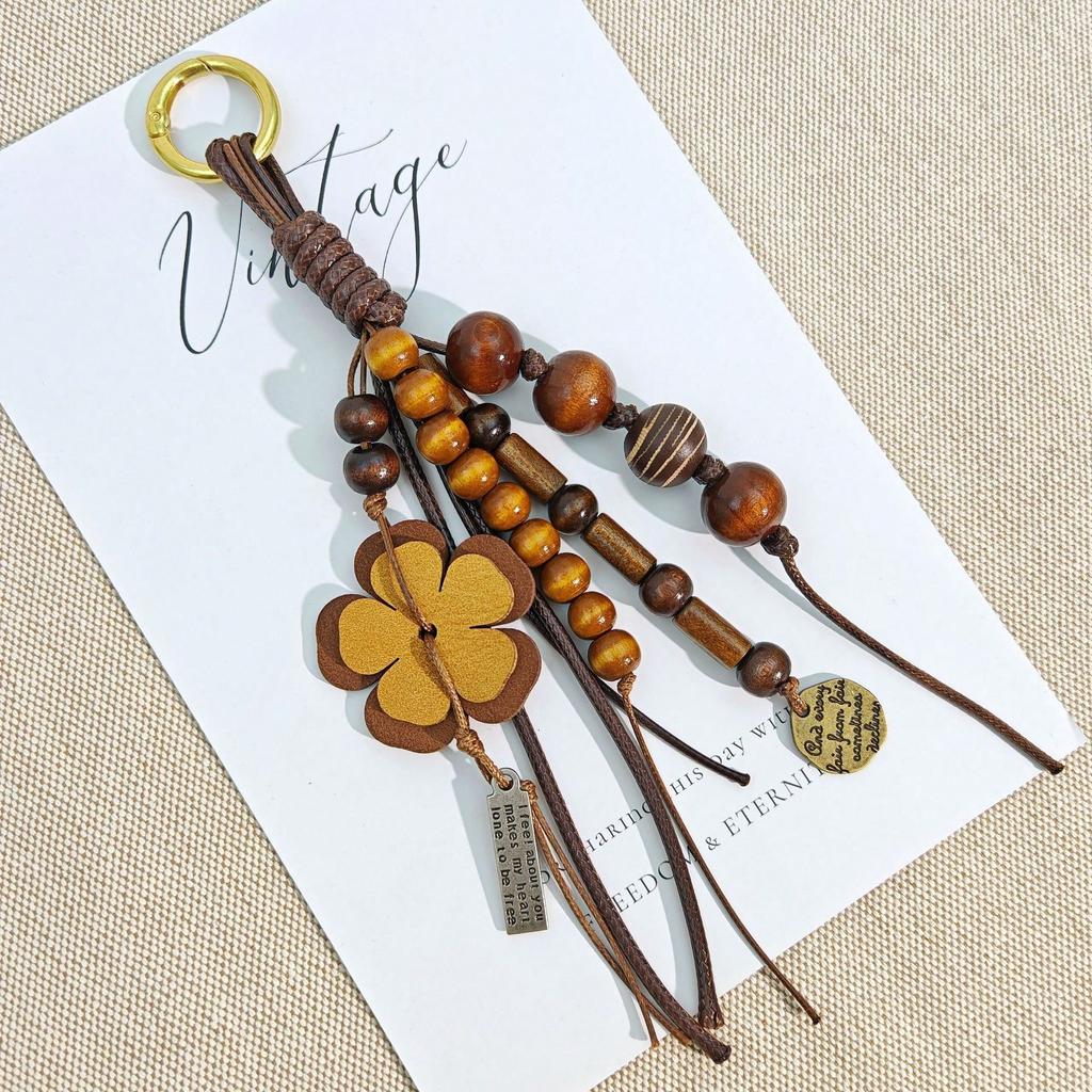 Retro Beaded Bag Pendant Fringed Pattern Bag Pendant Braided Rope Pendant