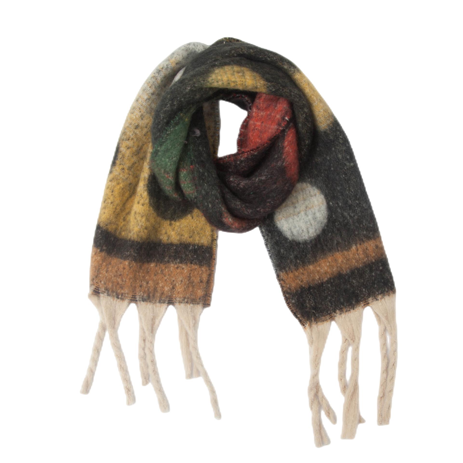 Женский платок осень-зима толстый теплый шарф с кисточками градиентный шарф в горошек чёрный