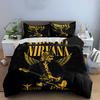 Nirvana Band Print Bedding Set Black Theme Bedding set (1 duvet cover, 2 pillowcases, duvet not included)