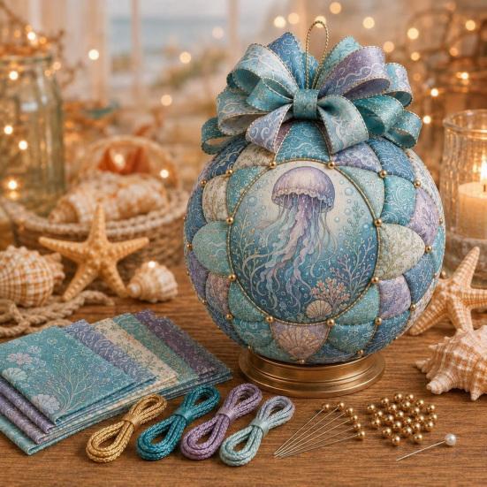 Therapeutic Assembly Activity Ocean Treasures DIY Patchwork Ball Ornament Kit, Nautical Dolphin Fabric Craft Making Natural Material Set,