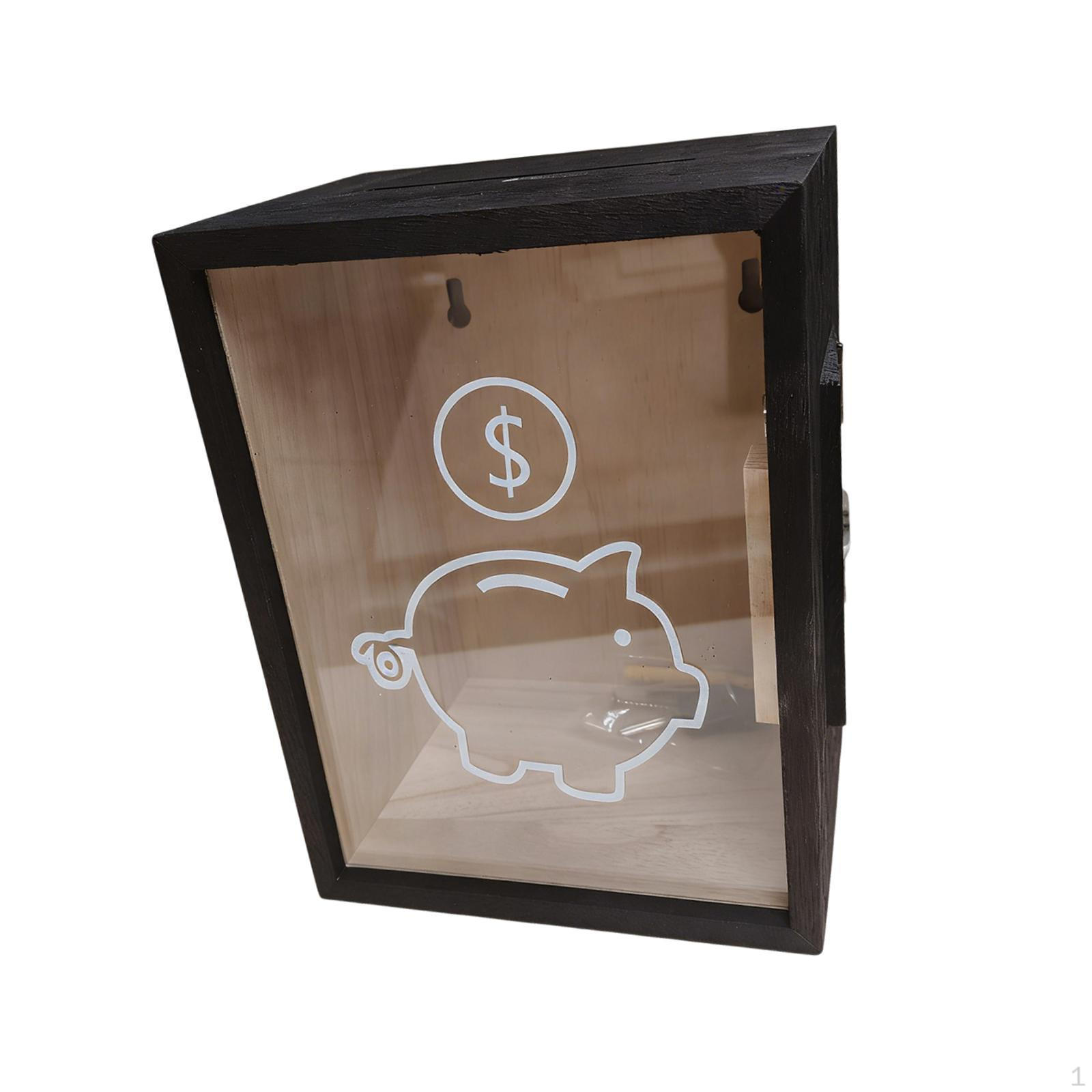 

Wooden Money Saving Jar Container Portable Large Capacity Lockable with Piggy Bank for Adults ,