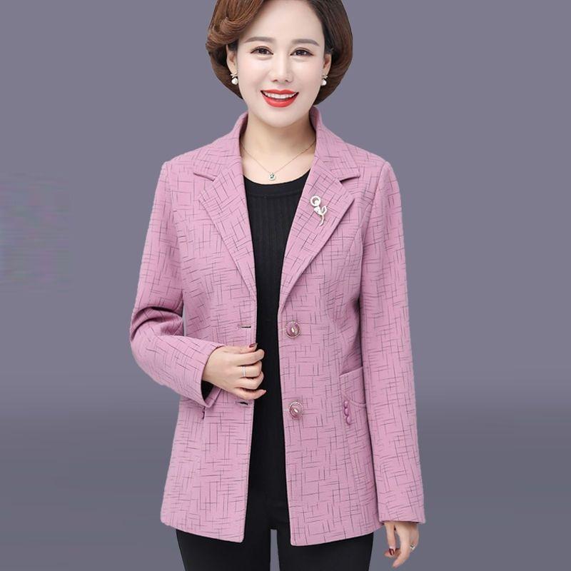 New Women Printed Suit Jacket Spring Autumn Office Outerwear Female Casual Blazer Professional Women's Clothing Light Purple 5XL