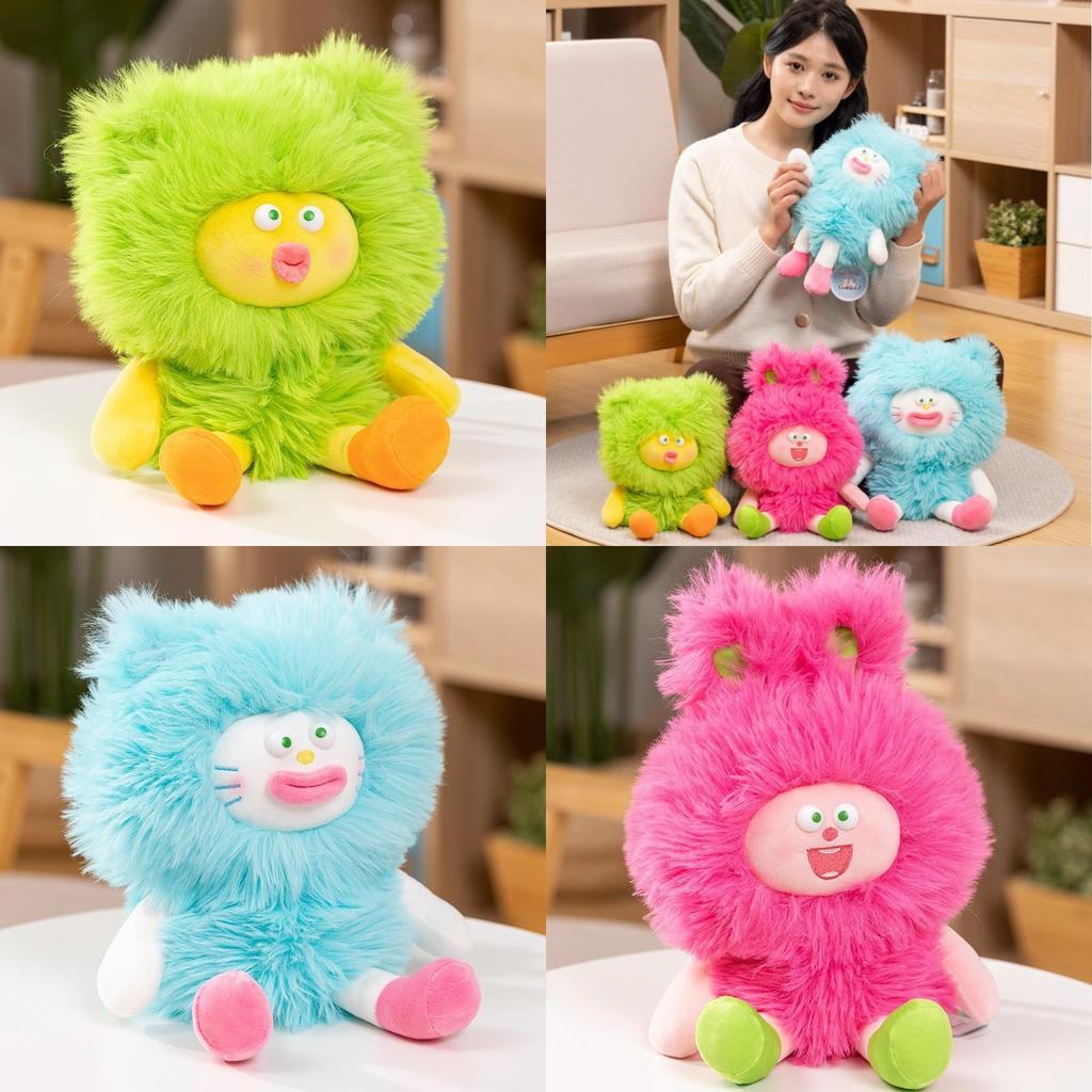 Quirky Long-haired Plush Toy Cute Pillow For Kids Blue Cat Pp Cotton Stuffed Animal