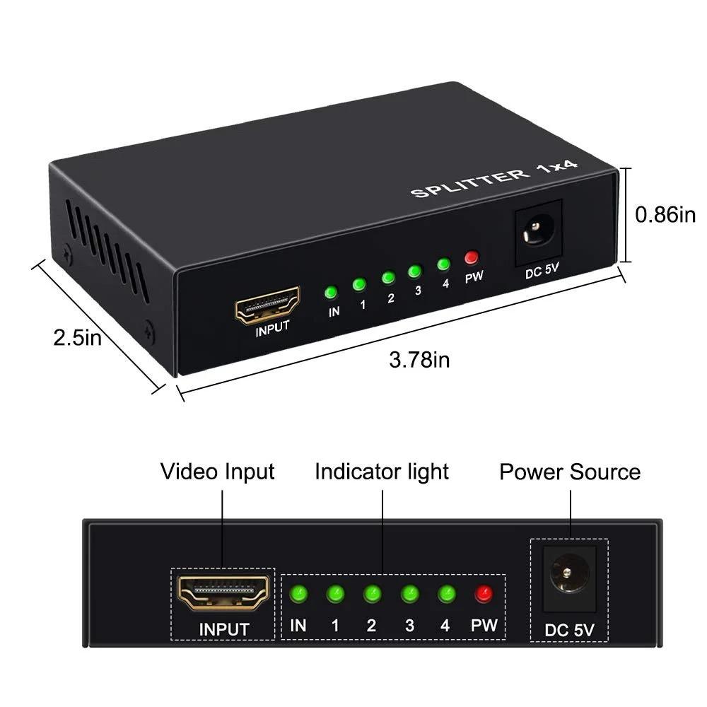 Splitter 1 In 4 Out -4K Hdmi Splitter 1x4 Ports V1.4 Powered 4K/2K Full Ultra HD 1080p US Adapter 3D Support