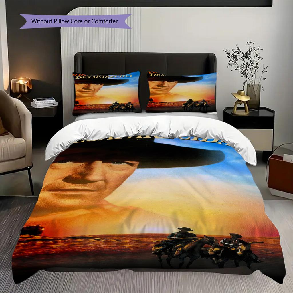 John Wayne's Retro Western Movies bedding, duvet cover, pillowcase, home decoration, birthday gift (1 * duvet cover+2 * pillowcase, coreless)
