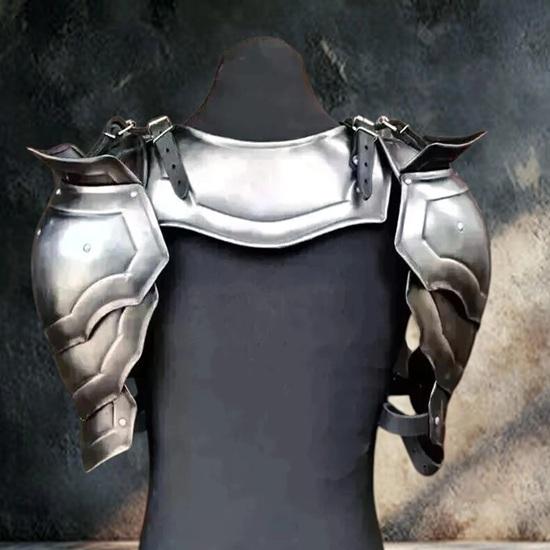 Gotická ramenní zbroj nákrčník set Rytířská ramenní zbroj, Nákrčník Šedá ocel Rytíř Cosplay, LARP, Kostým fantasy válečníka Dárek
