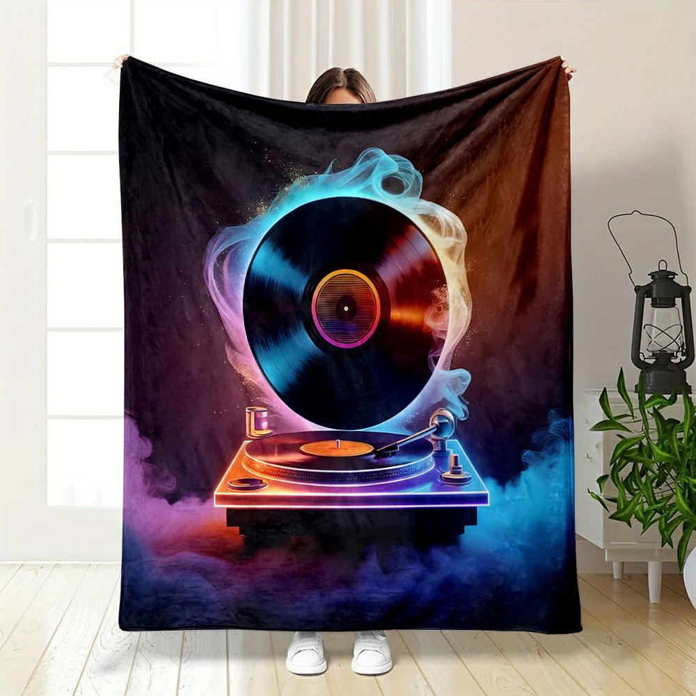 Vinyl Record with Neon Glow print blanket soft and cozy perfect for the living room bed sofa or a nap,gift