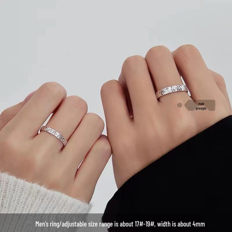 925 Silver Plated Crushed Ice Index Ring: Elegant Unisex Couple's Jewelry