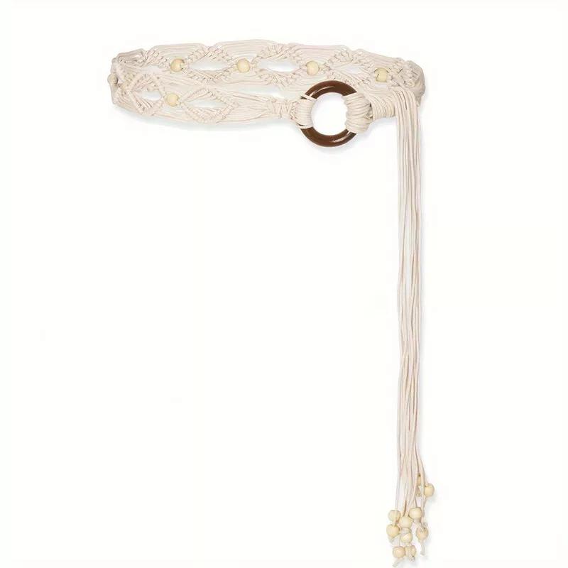 Women Woven Tassel Belt Braided Waistband Tie Strap Boho Wide Waist Rope Chain for Dress Waistband Accessories