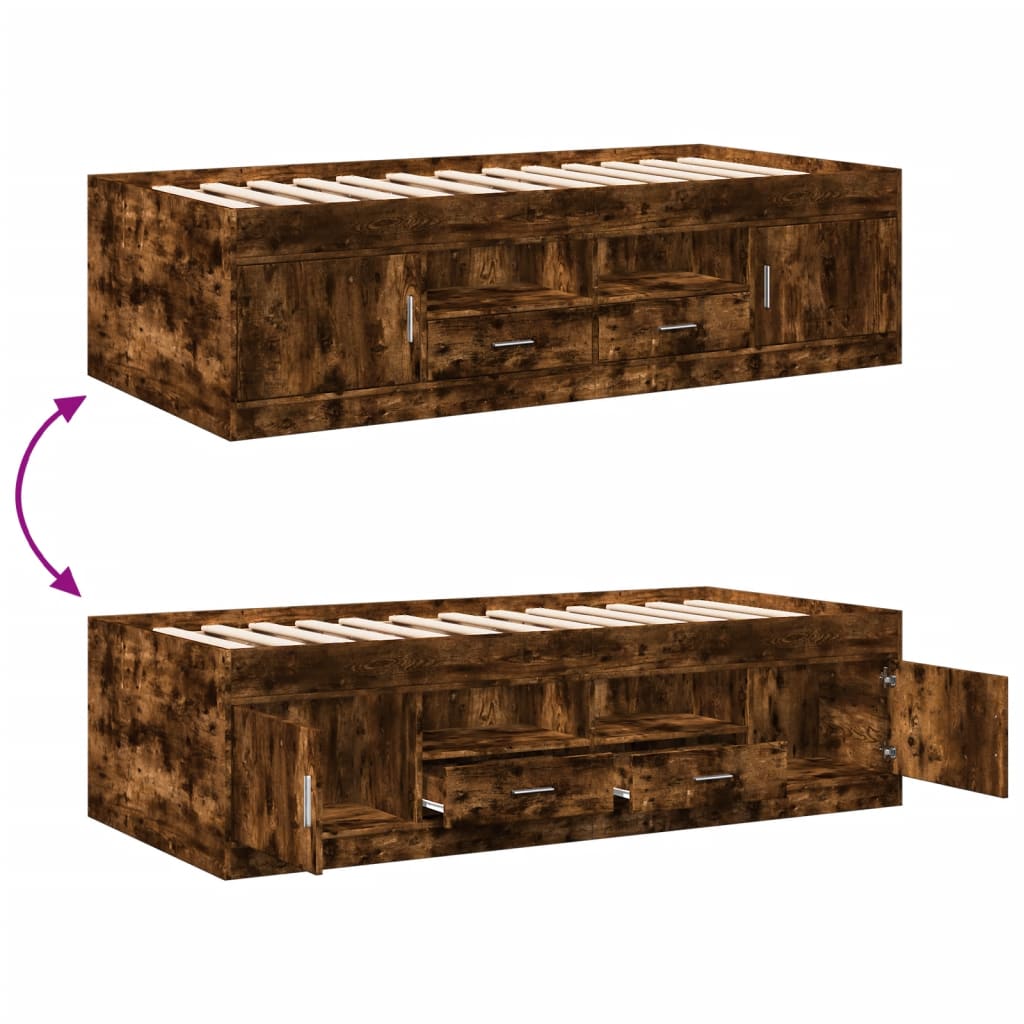 Daybed with Drawers Without Mattress Smoked Oak 90x200 Cm