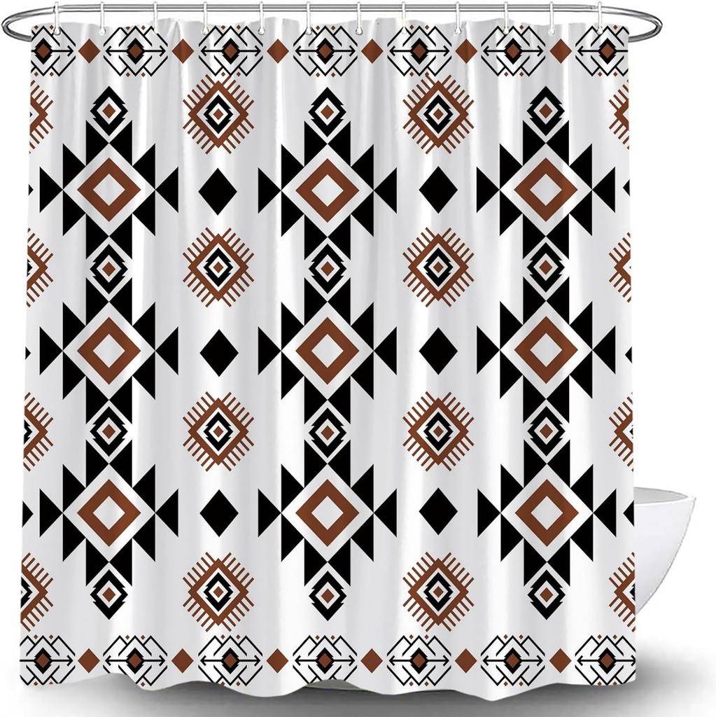Shower Curtain Western Boho Abstract Pattern Geometric Vintage Native Simple Neutral Classic Southwestern Farmhouse White Black