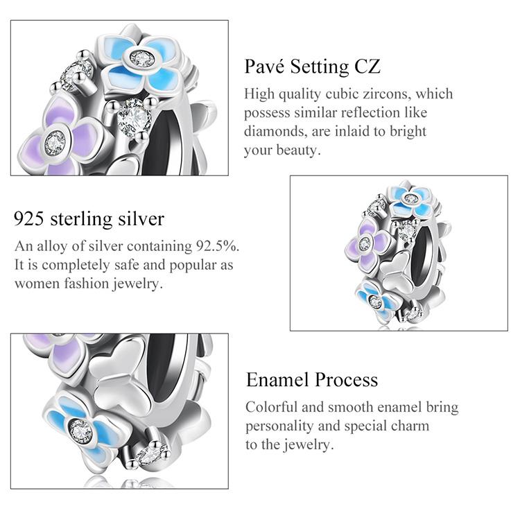 Bamoer Colorful Butterfly Loves Flower Charm Authentic 925 Sterling Silver Pendant Fit Women DIY Making Bracelet Fine Jewelry Gift