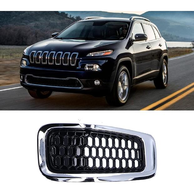 Front Grille Insert, 7pcs ABS Front Grille Inserts Grill Guard Trim Accessory Fit for Cherokee 2014-2018(Chrome Frame)