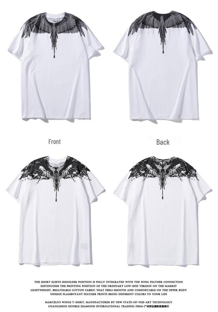 Marcelo Classic Phantom Wings Short Sleeve T-Shirt with Colorful Feathers and Lightning Design