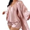 Faux Silk Sleepwear Womens Sexy Set Short Robe Camisole And Shorts
