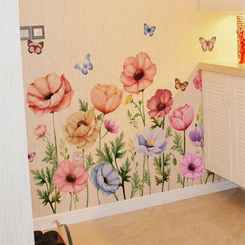 Colorful Butterfly Wall Decals Removable Stickers for Home Decor Peel and Stick Floral Decals Flower Wall Art Decorations