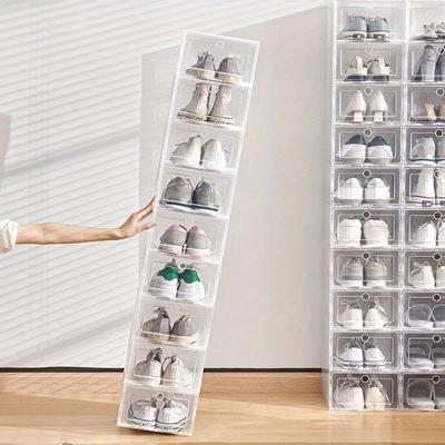 6pcs/Set Organizer Shoebox Thickened Drawer Case Stackable Box Shoe Plastic Shoe Boxes Fold Transparent Plastic Shoes Case