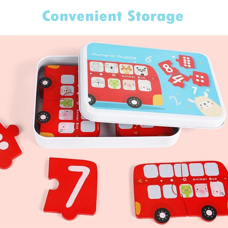 Montessori Number Matching Puzzle Math Toys My First Big Puzzle Animal Car Hand Grasp Board Numbers Sense Game Educational Toys