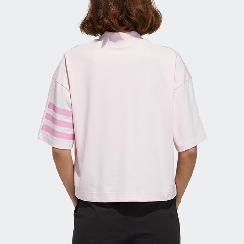 Adidas Neo Trefoil Short Sleeve Mock Neck Tee Women Tops Pink GP5470