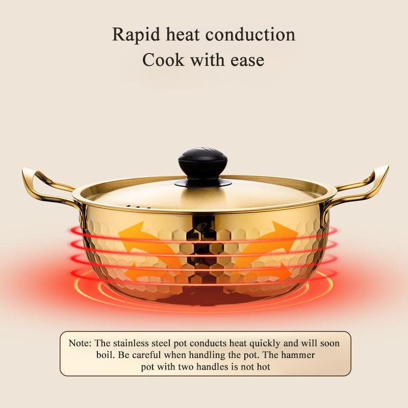 Ezüst koreai ramen edény két füllel fedővel magas megjelenésű túrázás kemping curry tészta konyhai edények