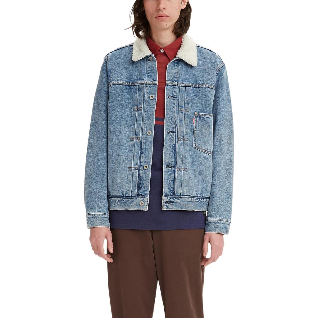 Levis Washed Vintage Single Button Collar Long Sleeve Denim Jacket Men Jackets Blue A4080-0000