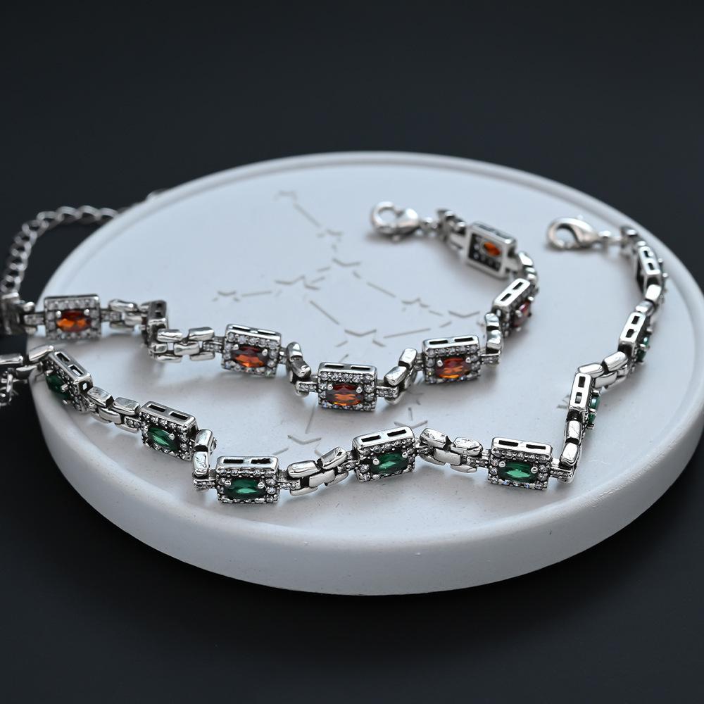 Vintage Luxury Green Zircon Diamond Oval Bracelet