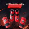 Conjunto de Equipamento de Taekwondo ITF: Luvas Protetoras Vermelhas/Azuis e Caneleiras Respiráveis para Competições.