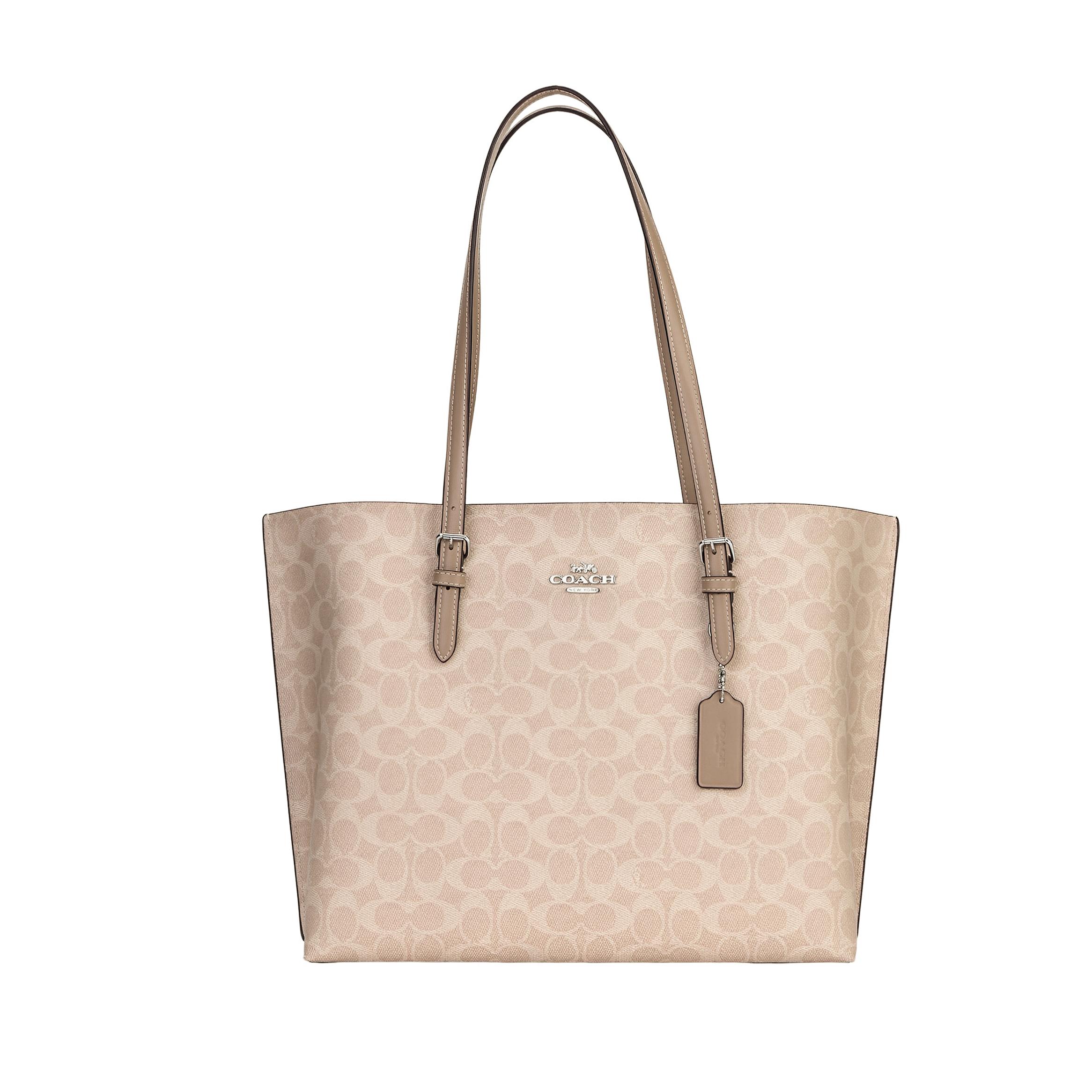 Coach Women's Gray/Brown Mollie Logo Zip Closure Synthetic Leather Tote Shoulder Bag Bags Cv967-Svpwh