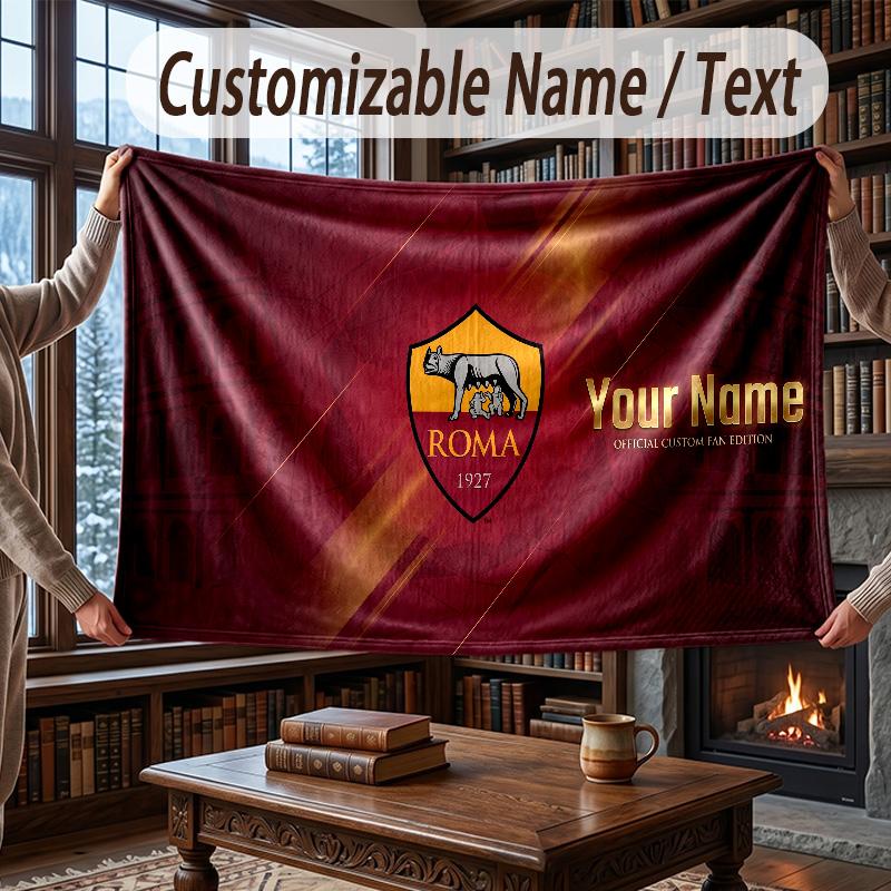 Custom Name Flannel Throw Blanket AS Roma FC Pattern Warm Home Decoration