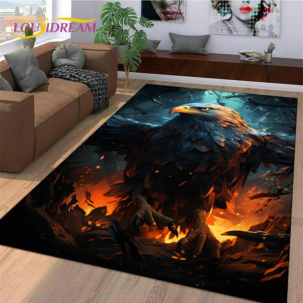 3D Süße Eule Adler Vögel Cartoon Teppich für Schlafzimmer Wohnzimmer Zuhause Sofa Dekoration, Kinderspiel Große Dekor Bodenmatte Geschenk