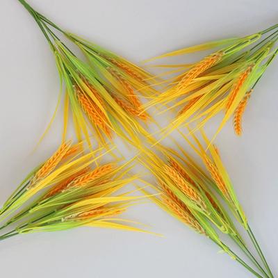 7 Forks Artificial Wheat Ears Rice Plant Bouquet Plastic Non Water Needed Wheat Ears Rice Plant Branch Realistic Yellow Flower